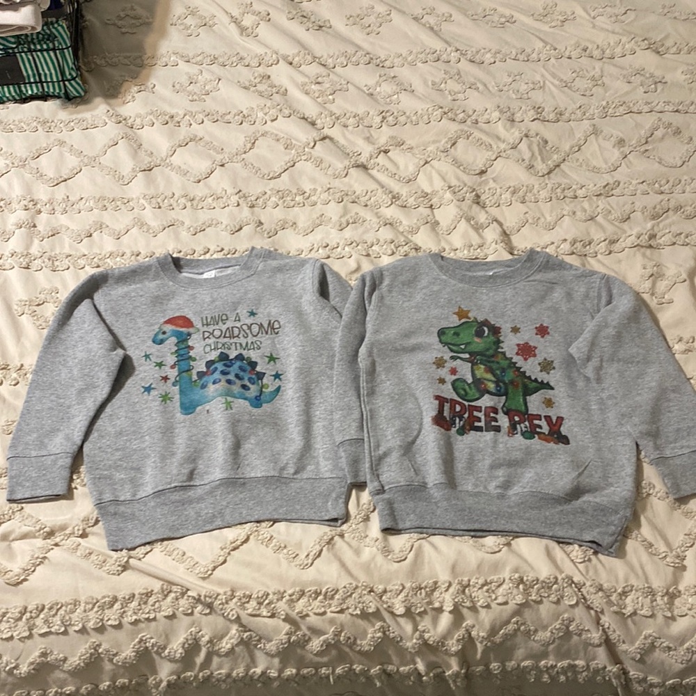 2 Christmas boy/girl holiday gray sweatshirts. Size 4T.